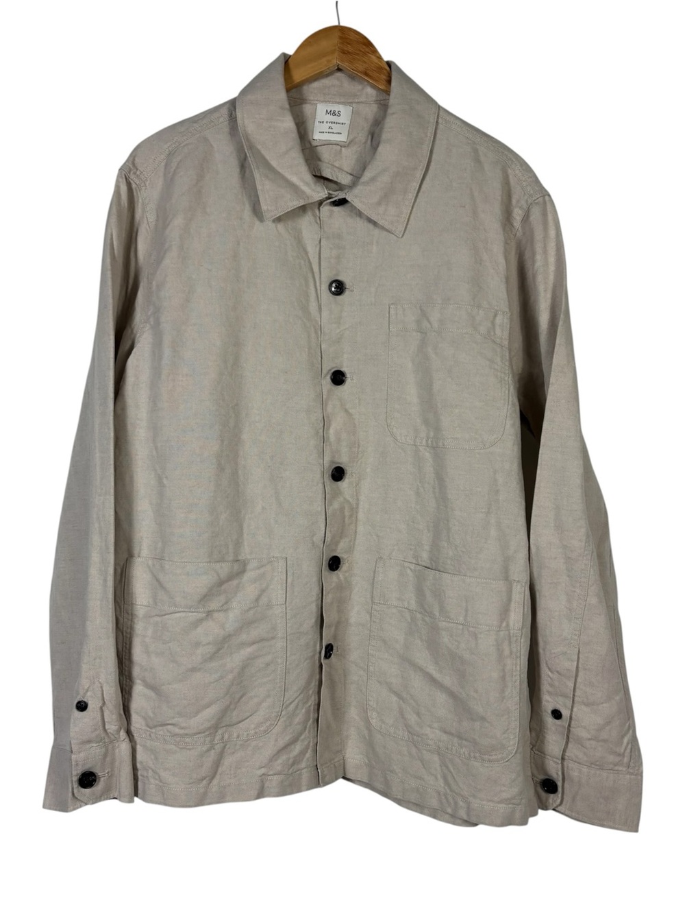 M&S Jacket Men's XL Beige Chore Overshirt Oi Polloi Workwear Shacket Linen Blend